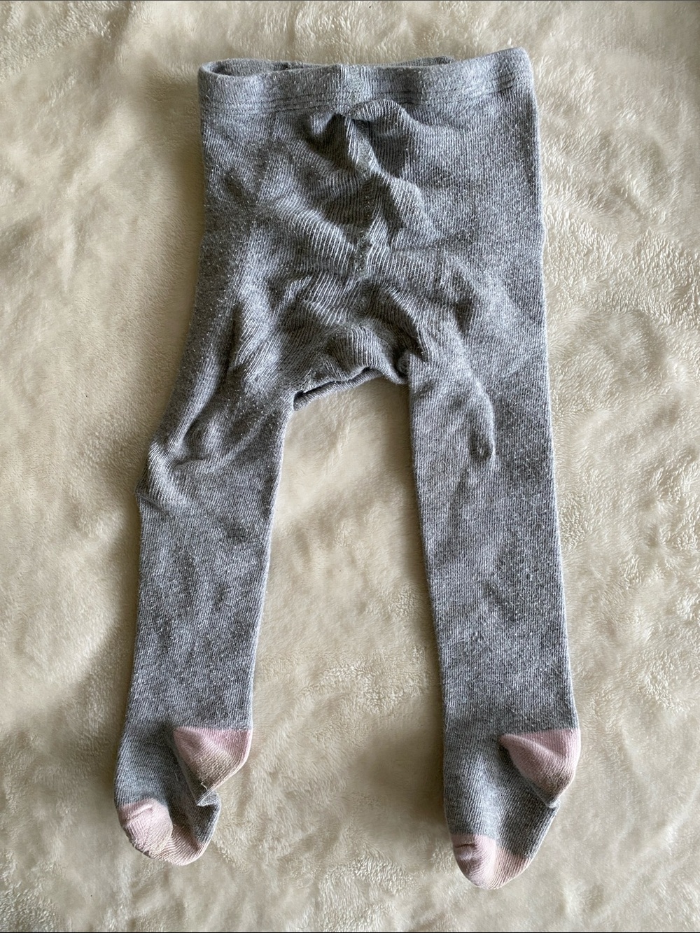 Children's Gray Knit Tights with Pink Toes